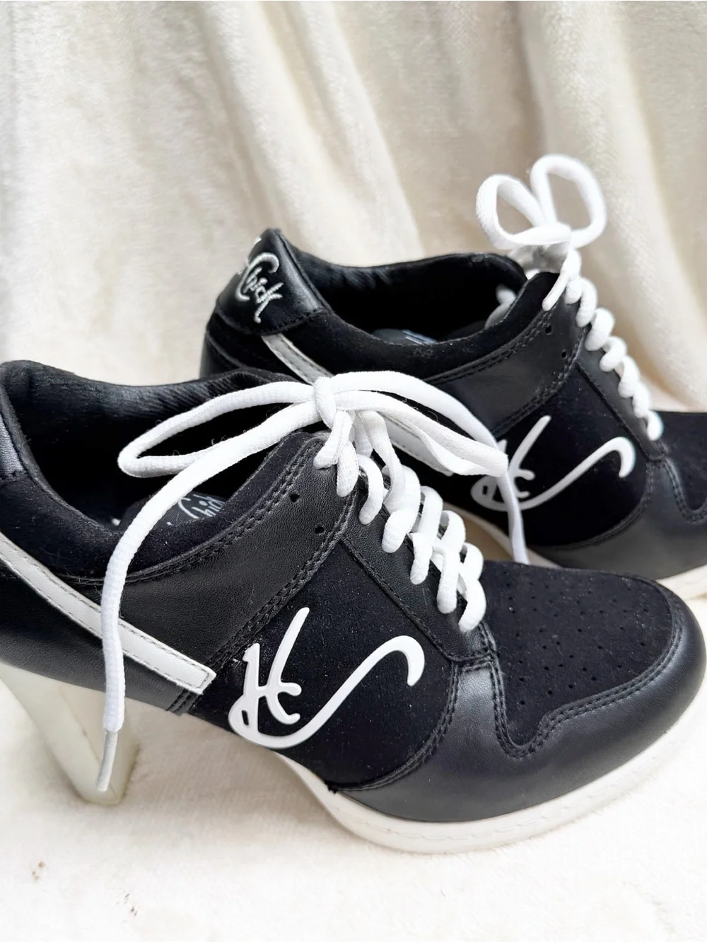 Black and White Heeled Sneaker - Sporty Chic - Picture 4 of 5